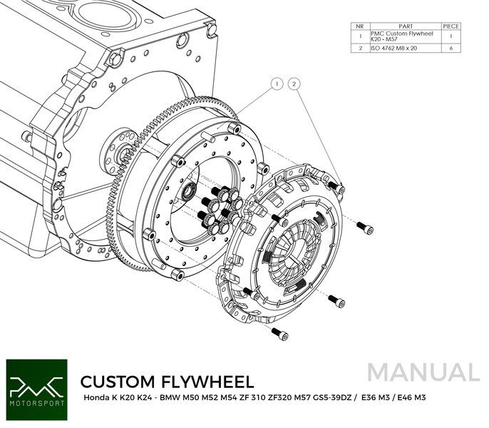 PMC STAGE 1 Honda K - BMW M57 / E46 S54 M3 - 240mm / 9.45"