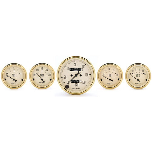 5 Pc. Gauge Kit, 3-1/8" & 2-1/16", Mech. Speedometer, Golden Oldies