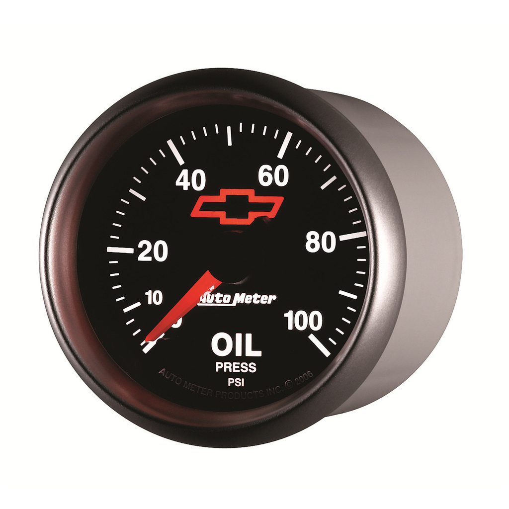 2-1/16" Oil Pressure, 0-100 Psi, Chevy Red Bowtie, Black